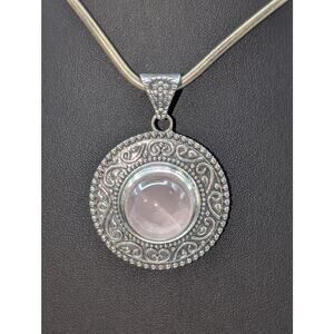 Anya Signed 925 Sterling Silver Large Rose Quartz Cabochon Pendant (Only) 24.16g